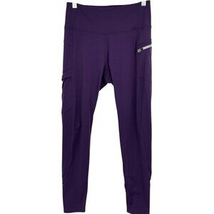 Stio Glide High Rise Crop Tech Tight Leggings Purple Zipped Pocket Size M